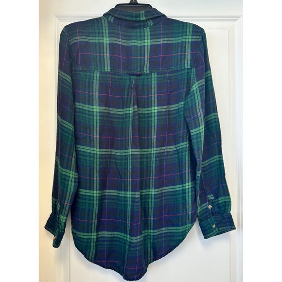 American Eagle Shirt Womens M Green Blue Plaid Button Up Boyfriend Flannel Soft - Picture 4 of 4
